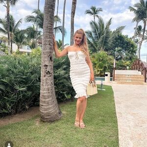 Oh Polly Cream Midi Dress with Ruffle Hem